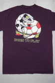 90s freaky soccer lizard t shirt   vintage   life forms brand   plum purple   sportswear