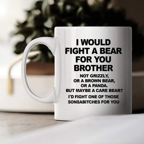I Would Fight A Bear For You Brother Not A Grizzly Or a Brown Bear But Maybe A Care Bear Funny Unique Sentimental Birthday 11oz Brother Coffee Mug
