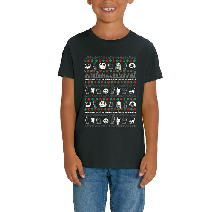Nightmare Before Christmas Festive Icon Print Childrens Unisex Black T Shirt