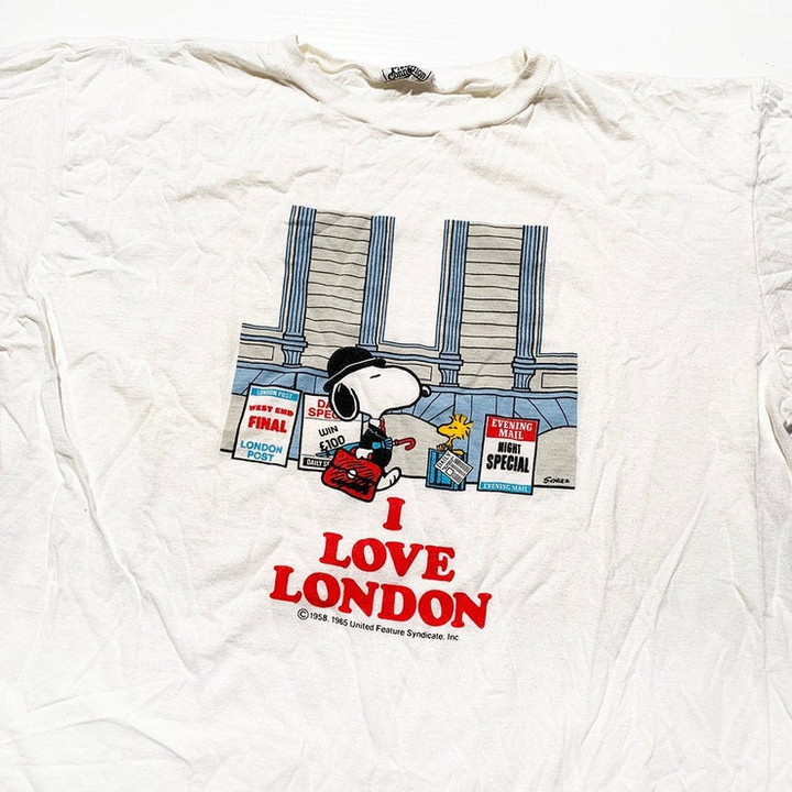 Vintage 1985 Snoopy I love london souvenir t shirt LG