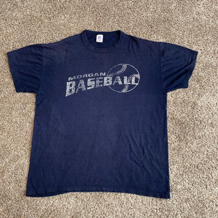 Vintage 90s Faded Blue Baseball t shirt size M Medium Vtg 1990s Fade Navy Morgan Basic Norm Tee Shirt USA