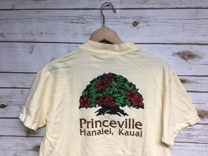 Vintage 80s Kauai Hawaii t shirt Princeville Resort Hanalei Hanes Beefy t Surfer Flower t shirt Hawaiian shirt   Medium