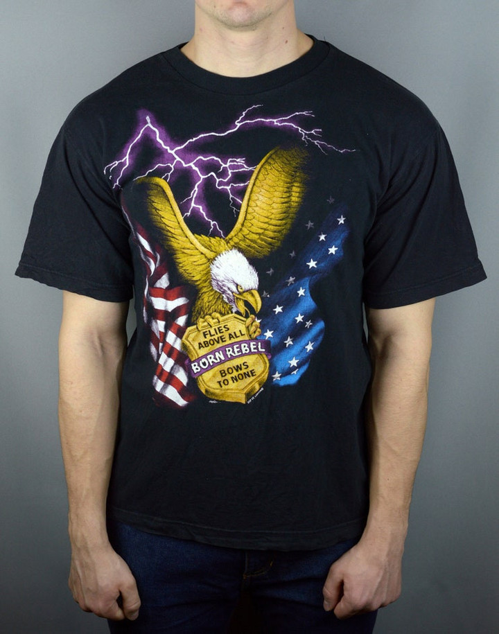 Vintage 90s American Thunder Born Rebel t shirt