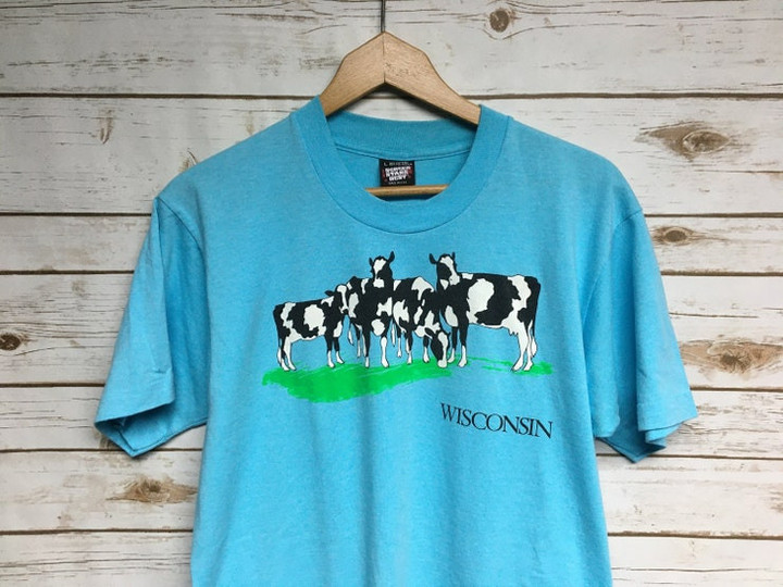 Vintage 80s 90s Wisconsin Cow t shirt Screen Stars Best Made in USA Cows souvenir t shirt animal print single stitch tee   LargeMedium
