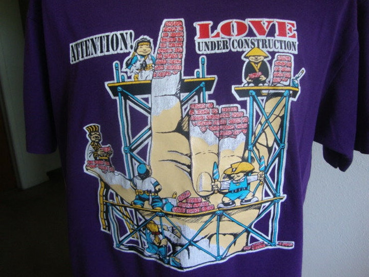 Vintage 80s Attention Love Under Construction T Shirt Size XL