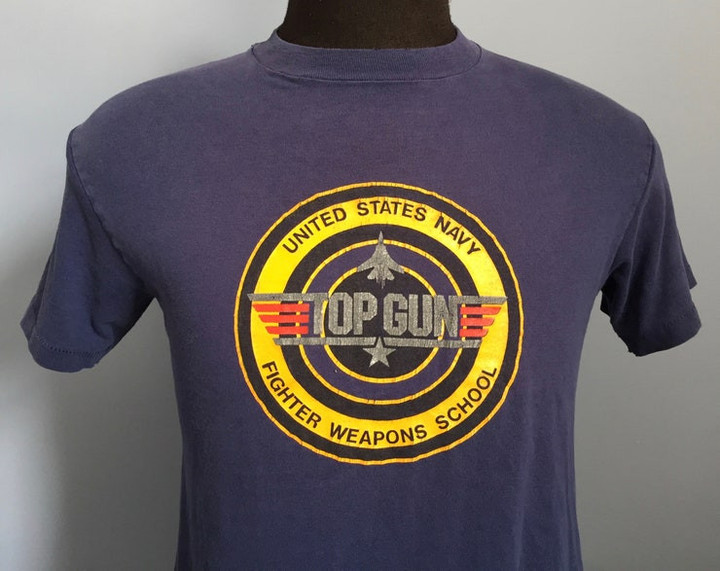80s Vintage Top Gun 1986 movie promo United States Navy Fighter Weapons School T Shirt   MEDIUM
