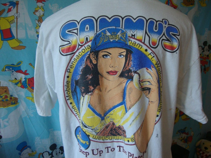 Vintage 90s Sammys Strip Club Topless Bar baseball T Shirt Size XL