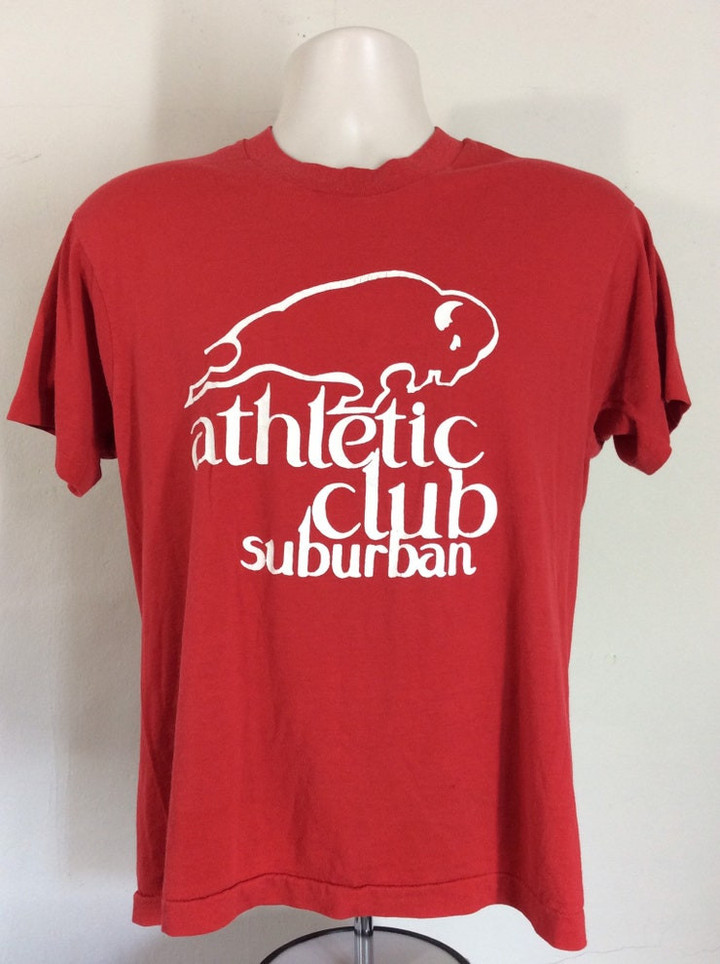 Vtg 80s Buffalo Athletic Club Suburban T Shirt Red ML Screen Stars 5050 NY