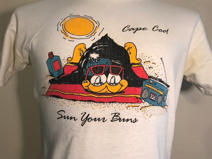 Vintage 80s Cape Cod Funny Humor Sun Your Buns T Shirt Size S Small