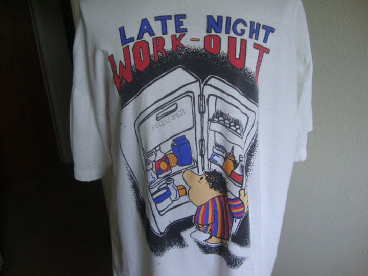 Vintage 90s Late Night Work Out Freezer Over Eating T Shirt Size XL