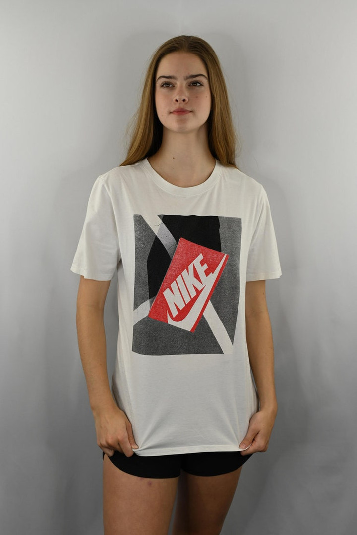 Nike White Tee Shirt Gray Black Red Accent Colors Size Small
