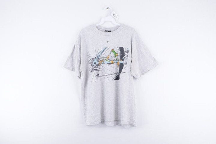 90s Primal Wear Frog Bicycle Cycling Short Sleeve Shirt Gray Mens XL Vintage 90s Frog T Shirt Vintage Primal Wear Cycling T Shirt