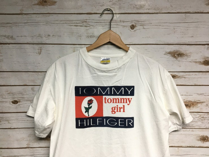 Vintage 90s Womens Tommy Hilfiger t shirt Tommy Girl Tommy jeans white t shirt cotton t shirt tommy t shirt boho   Large