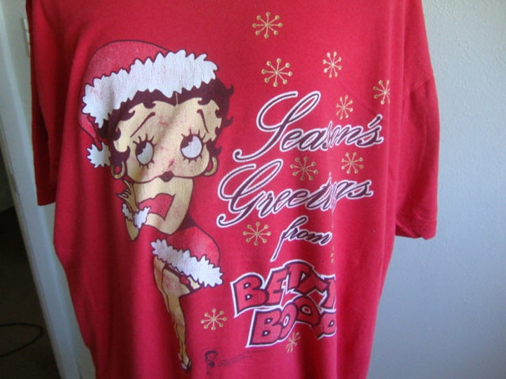 Vintage 90s Seasons Greetings From Betty Boop Christmas Red night gown T Shirt Size 2XL