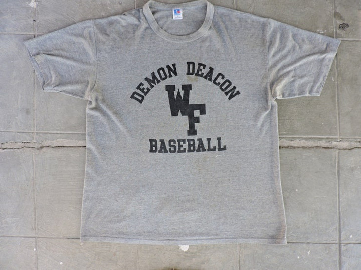 BEAT To HELL Rare Vintage 80s Demon Deacon Baseball Heather Gray T shirt XL