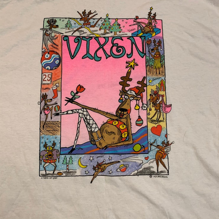 Vintage 90s Vixen t shirt size L Large Vtg 1990s White Neon Reindeer Tee Shirt Sexy Funny Cute Ugly Christmas Xmas