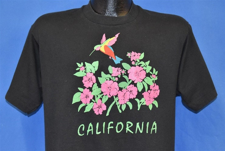 80s California Hummingbird Flowers t shirt Large