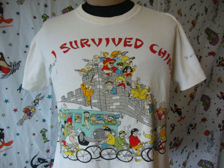 Vintage 90s I Survived China Dim Sum Shirts Funny Wall Tourist T Shirt Size L