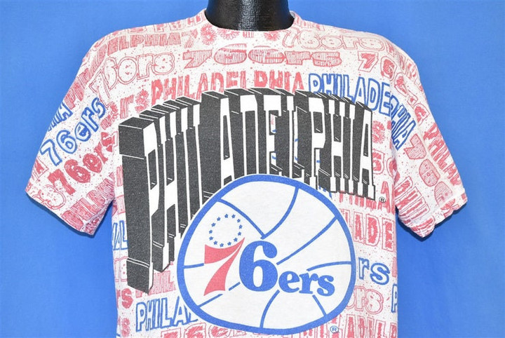 80s Philadelphia 76ers All Over NBA t shirt Youth Extra Large