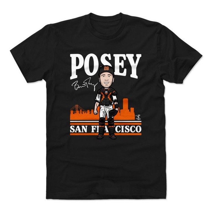 Buster Posey Mens Cotton T Shirt   San Francisco Baseball Buster Posey Toon O WHT