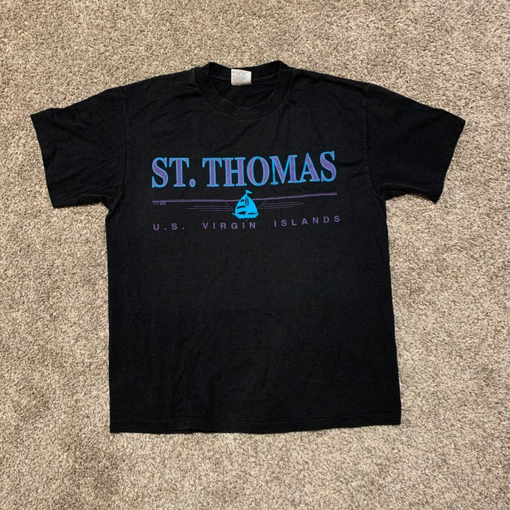 Vintage 90s St Thomas T shirt size L Large Vtg 1990s Black Purple Teal Virgin Island Islands Plain Basic Norm