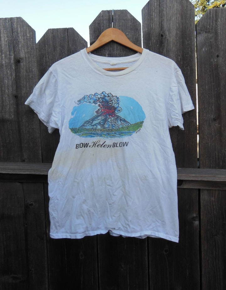 80s vintage Mt St Helens t shirt  thrashed distressed true vtg single stitch seam tee  Washington volcano dark humor weirdo kistch hipster