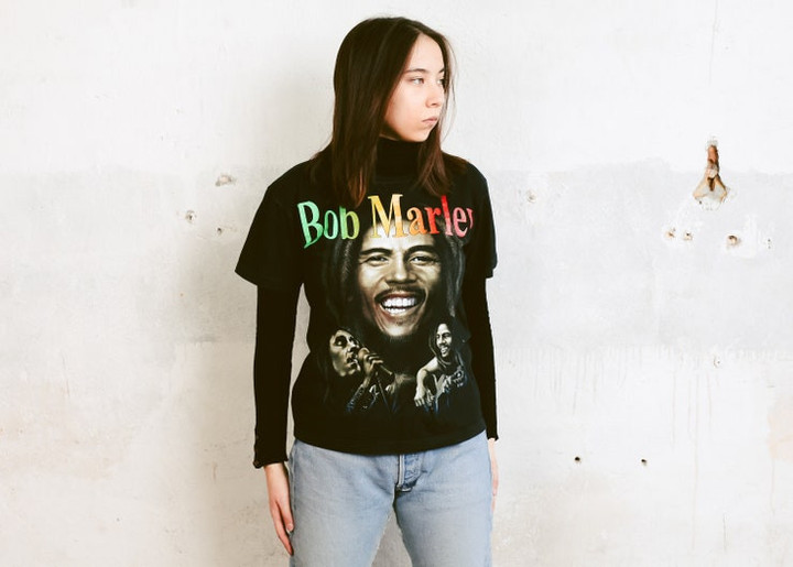 Vintage Bob Marley T Shirt  90s Reggae Music Tee Shirt Graphic Print Tee Unisex Black T Shirt Festival Top Cotton T Shirt  size Medium