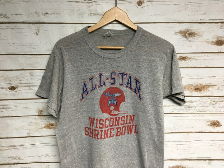 Vintage 80s Champion Wisconsin Football heather grey tshirt single stitch Wisconsin Shrine Bowl All Star t shirt    SmallMedium