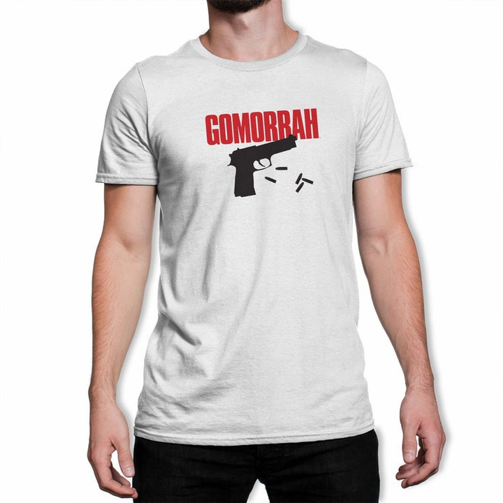Gomorrah Logo  Gun Shells Mens White T Shirt
