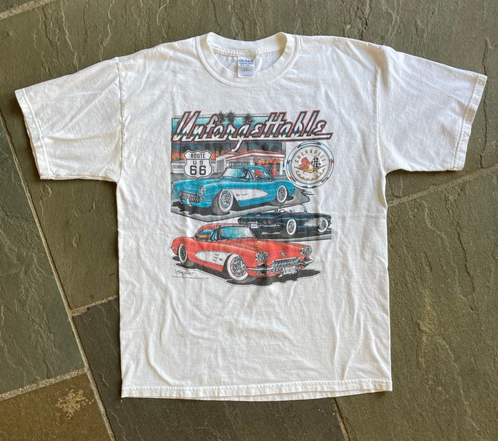 Vintage 90s Chevy CORVETTE T Shirt Sting Ray Route 66 d size L
