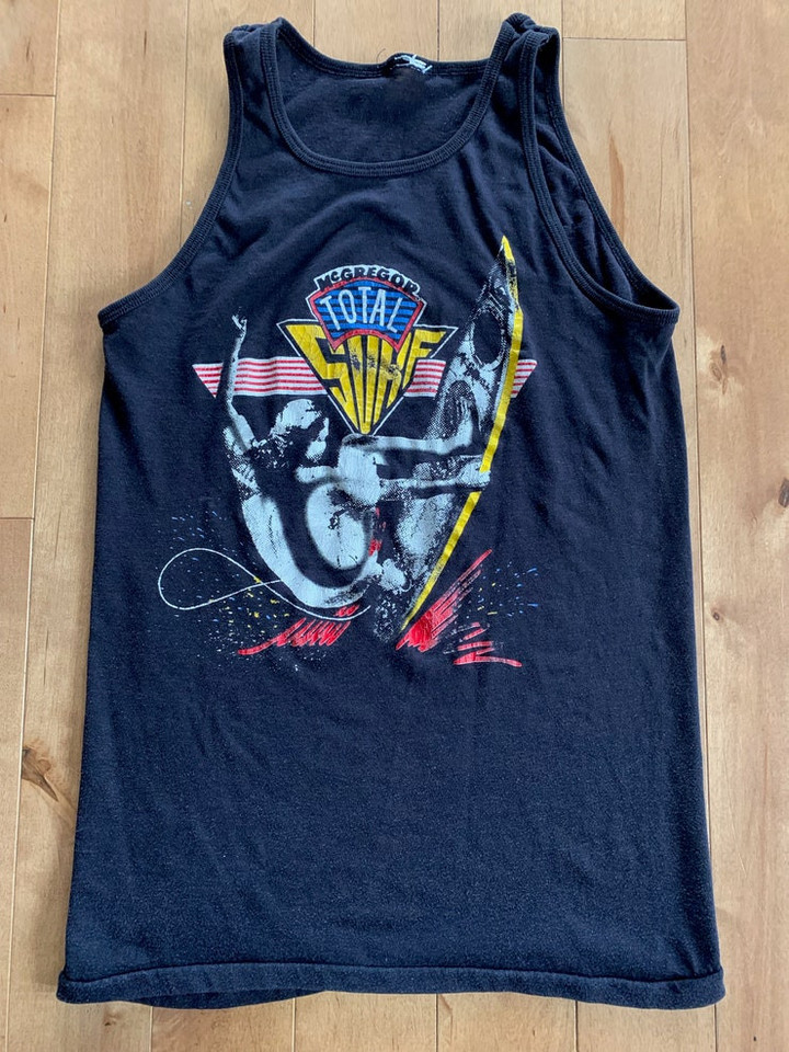 Vintage McGregor Total Surf Tank Top Late 80s Early 90s Surfing Streetwear Retro California Wave Beach X Small Black Adult Sleeveless Shirt