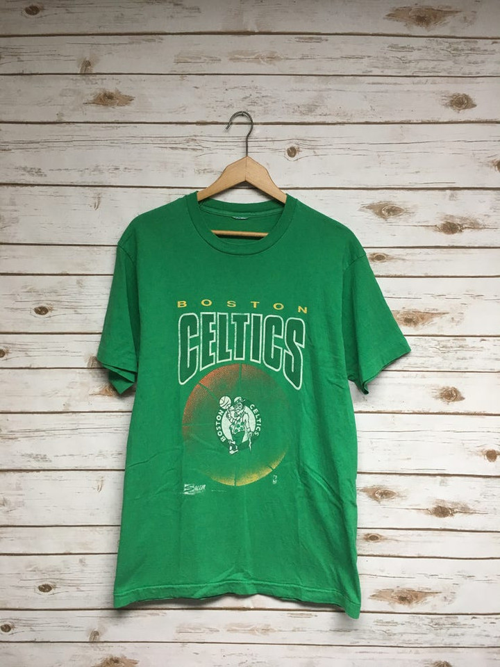 VTG 80s 90s Boston Celtics basketball tshirt green Salem Sportswear Celtics basketball t shirt leprechaun   MediumLarge