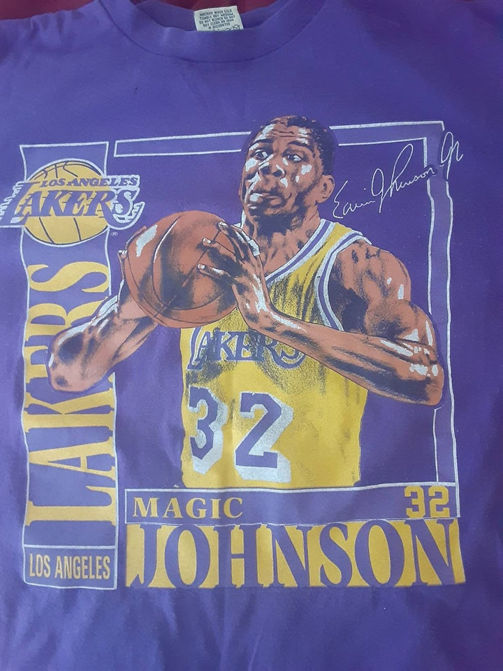 XL Magic Johnson Nutmeg Stat shirt LA Lakers