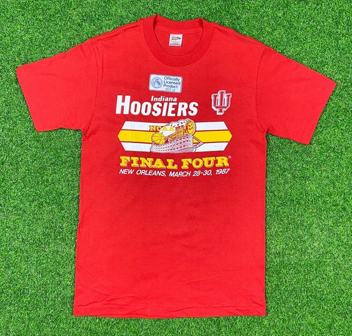 Vintage Indiana Hoosiers 1987 Final Four Trench Medium Made USA New With Tags T Shirt Tee 1980s NCAA IU University 80s Classic Deadstock