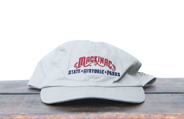 Vintage 90s Unstructured Strapback Hat Baseball Cap Washed Out Mackinac State Historic Park Michigan Island