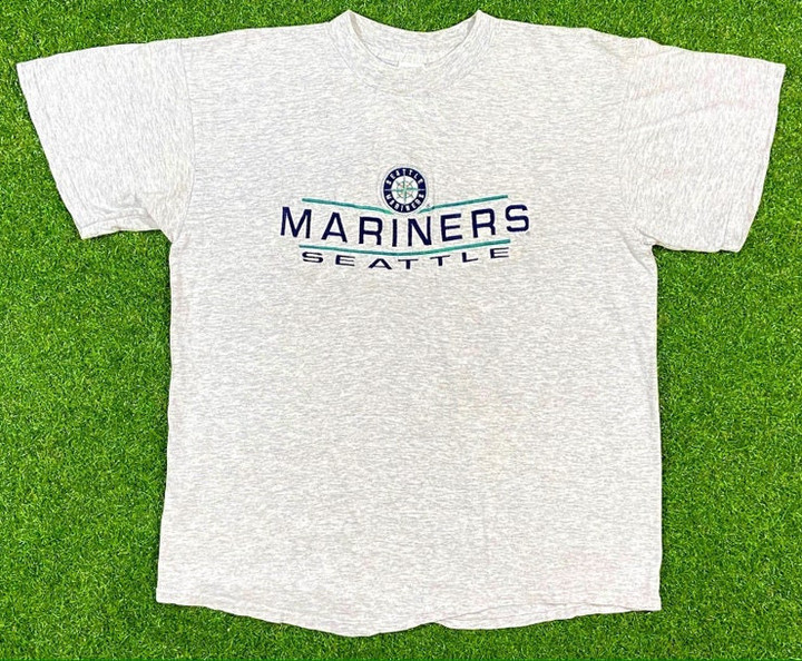 Vintage Seattle Mariners Spell Out Tee T Shirt Logo 7 Large 1990s MLB Tags Ts 90s Classic Washington