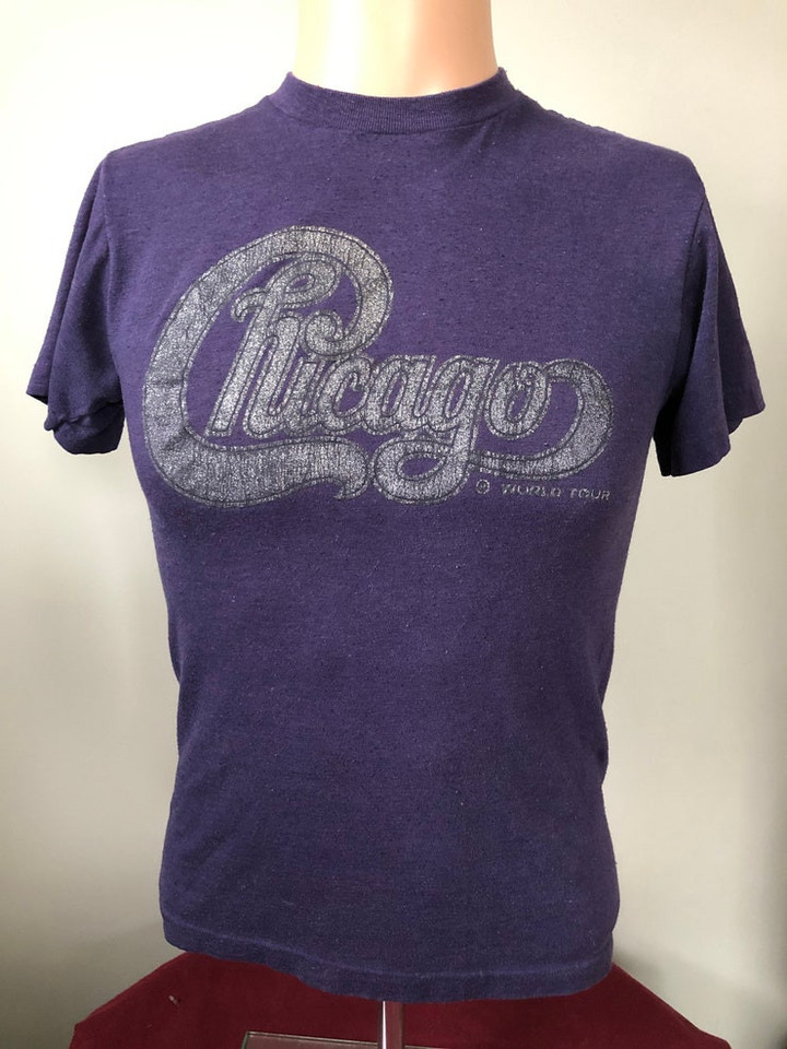 Vintage Chicago World Tour Glitter T Shirt S 70s