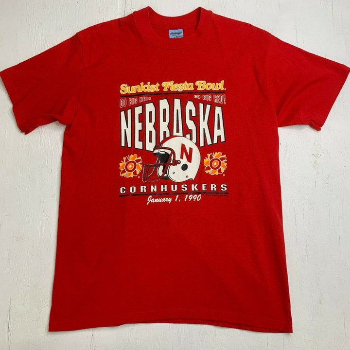 Vintage Nebraska Cornhuskers T Shirt Adult Fiesta Bowl NCAA Big Red Football Tee 1990 Size Large New