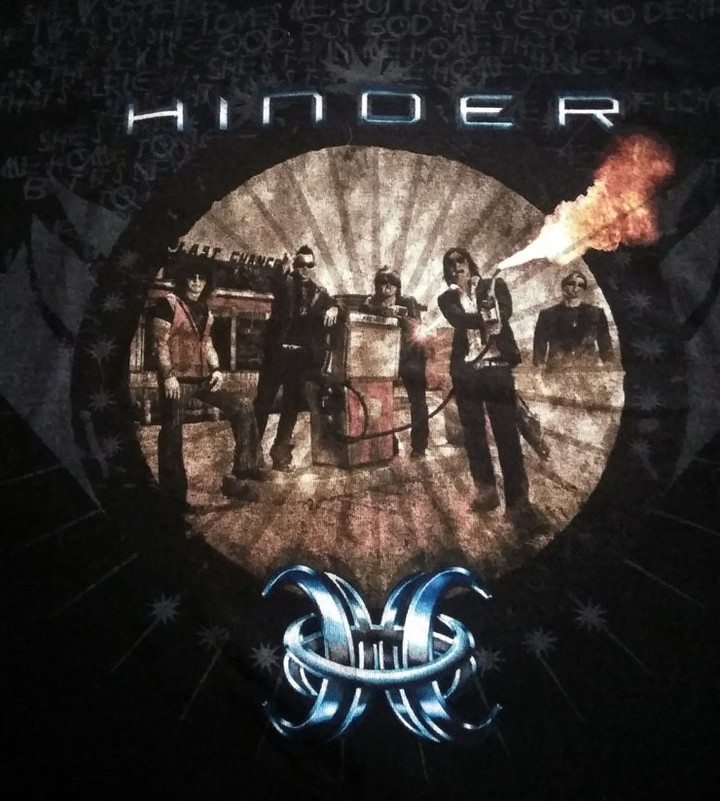 Hinder Unisex Black Short Sleeve Graphic T Shirt Black Flames Austin Walker Hard Rock Post Grunge Alternative Rock Glam Metal Size 2X Large