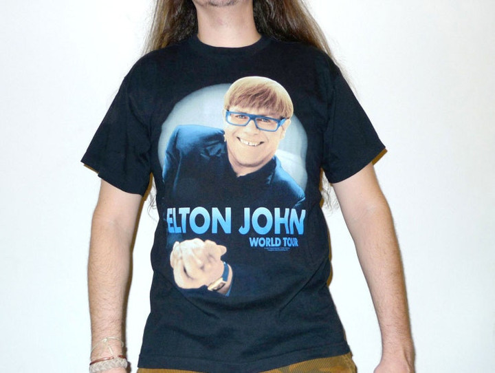 ELTON JOHN Made in England World Tour T shirt Size L True Vintage 1990s
