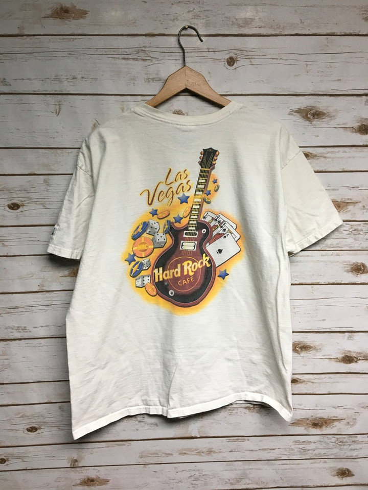 Vintage 90s Hard Rock Cafe Las Vegas t shirt Guitar Rock and Roll cotton t shirt off white Hard Rock   LargeXL