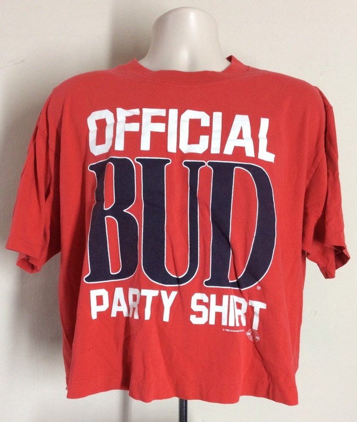 Vtg 1988 Official Bud Party Shirt Half T Shirt Red XL 80s Budweiser Beer