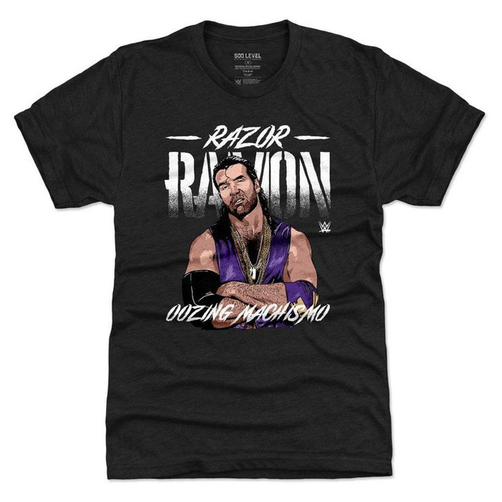 Razor Ramon Mens Premium T Shirt   Legends WWE Razor Ramon Oozing Machoism Pose WHT