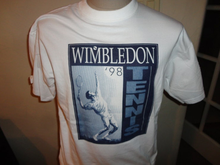 Vtg 1998 Wimbledon TENNIS White T Shirt Adult L Cotton Excellent Rare tshirt