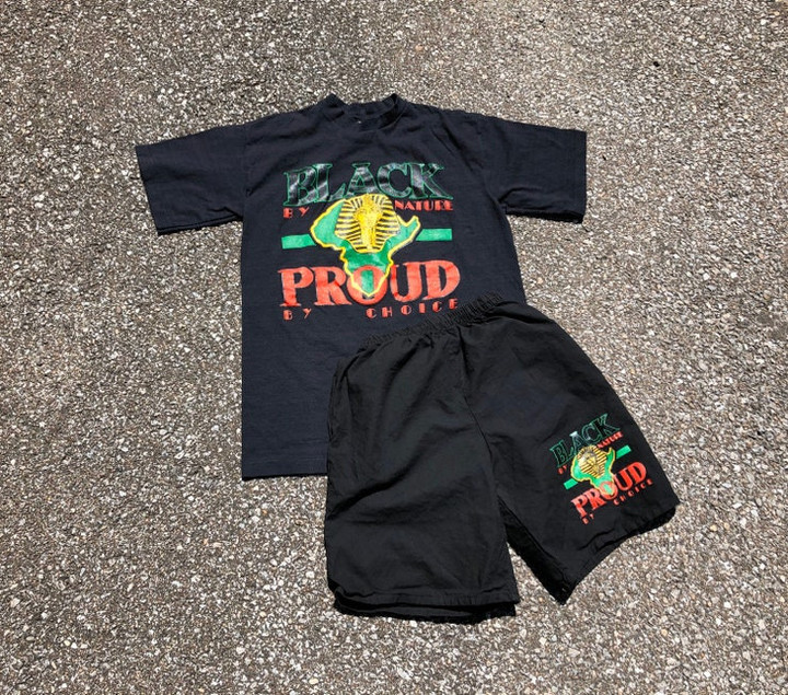 80s 90s Black History Shirt 1990s Black Pride Tee Vintage Black By Nature Proud By Choice Shirt and shorts Set