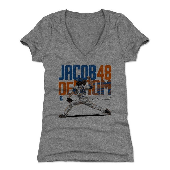 Jacob deGrom Womens V Neck T Shirt   New York M Baseball Jacob deGrom Slant B