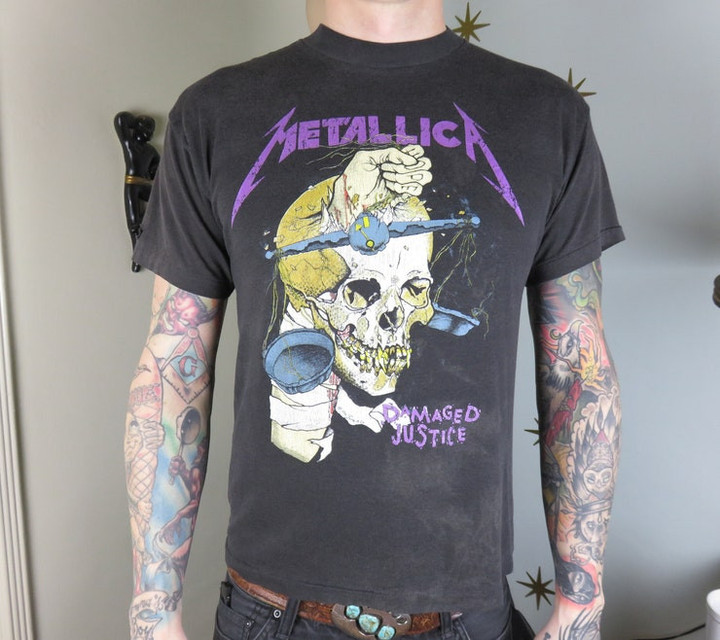 SALE Vintage Metallica Damaged Justice Summer 1988 Tour Concert Tee T shirt