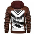 Collingwood Magpies Simple Style (White) - Football Team Zipper Leather Jacket | Rugbylife.co

