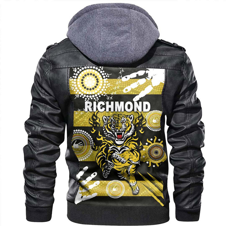 (Custom) Richmond Tigers Indigenous Jersey - Football Team Zipper Leather Jacket | Rugbylife.co
