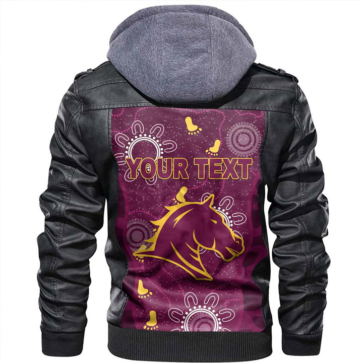 (Custom) Brisbane Lions Indigenous and Camo - Football Team Zipper Leather Jacket | Rugbylife.co
